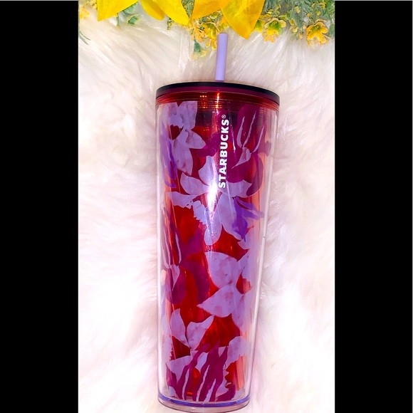 Starbucks Pink Lavender Floral Tumbler Cold Cup 24oz Venti Insulated NWT 2021 - Picture 5 of 13